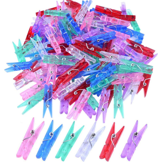 BronaGrand 100pcs Mini Colorful Plastic Utility Paper Clip, Clothespins Clip, Clothes Line Clips,Photo Clips