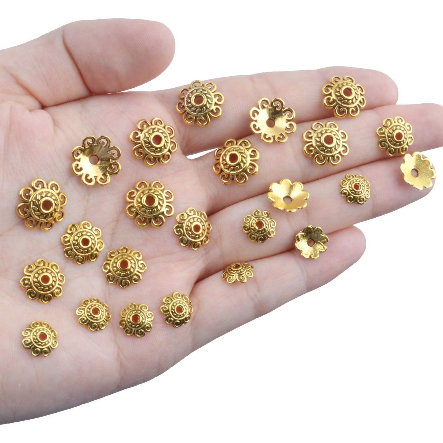 200pcs 8mm/10mm/12mm Bead Caps Spacer Beads Flower Bead Caps Jewelry DIY Findings for Necklace Bracelet Making,Antique Gold