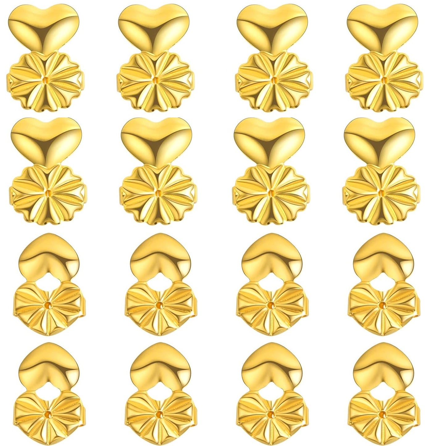 8 Pairs 2 Styles Earring Backs Lifters Hypoallergenic Brass Earring Backs Adjustable Magic Earring Secure Backs for Droopy Ears Heavy Earrings, Golden and Silver