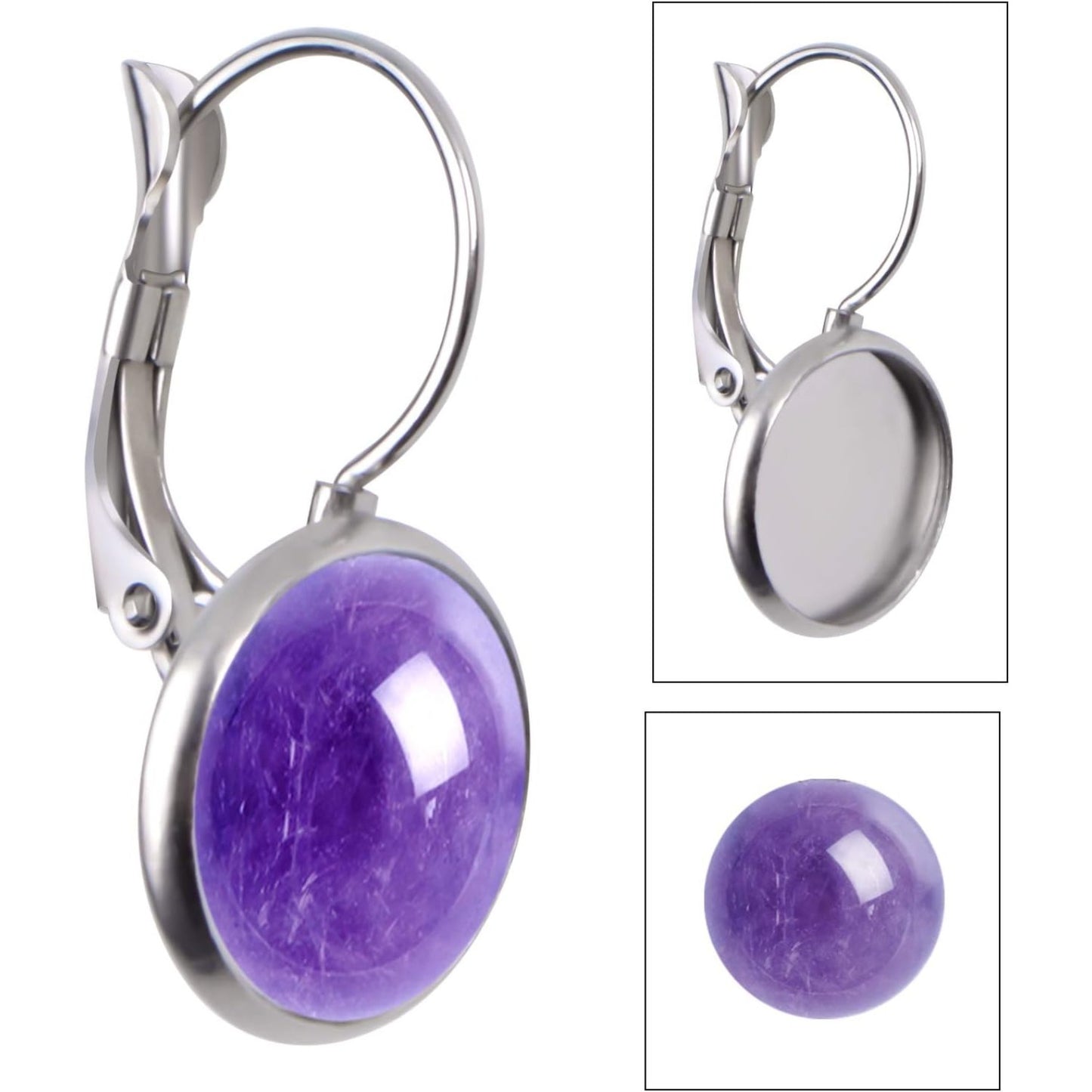 Hook Earring Cabochon Settings, 20 Pieces Lever Back Hook Earrings with Flat Round Tray Blank Cabochon Setting Ear Wires for Earring Designs(12 mm)