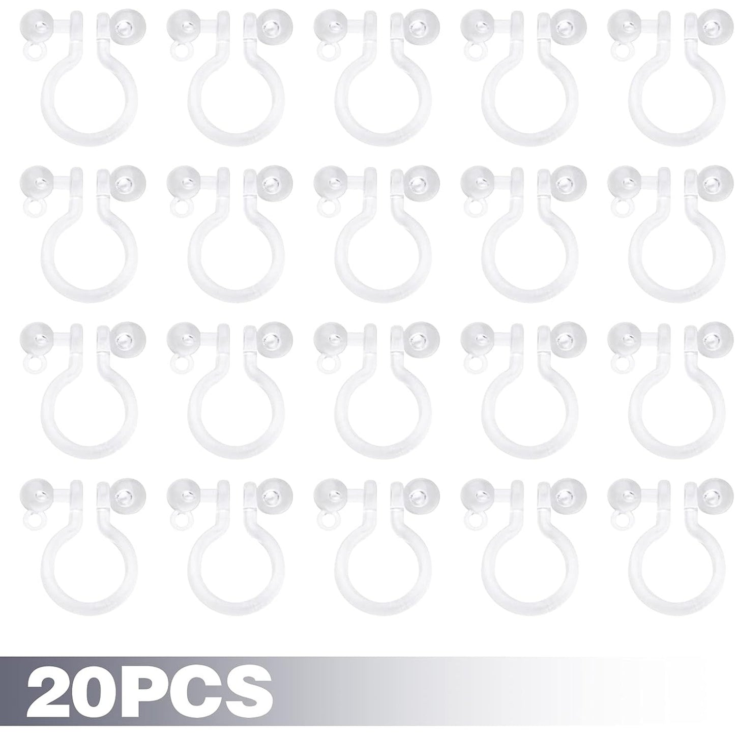 20pcs Clear Resin Invisible Clip-on Earring Converter Components Comfortable Earring Clips Replacements with 1 mm Loop Hole for Women Men Non-Pierced Ears, 10 mm x 11 mm