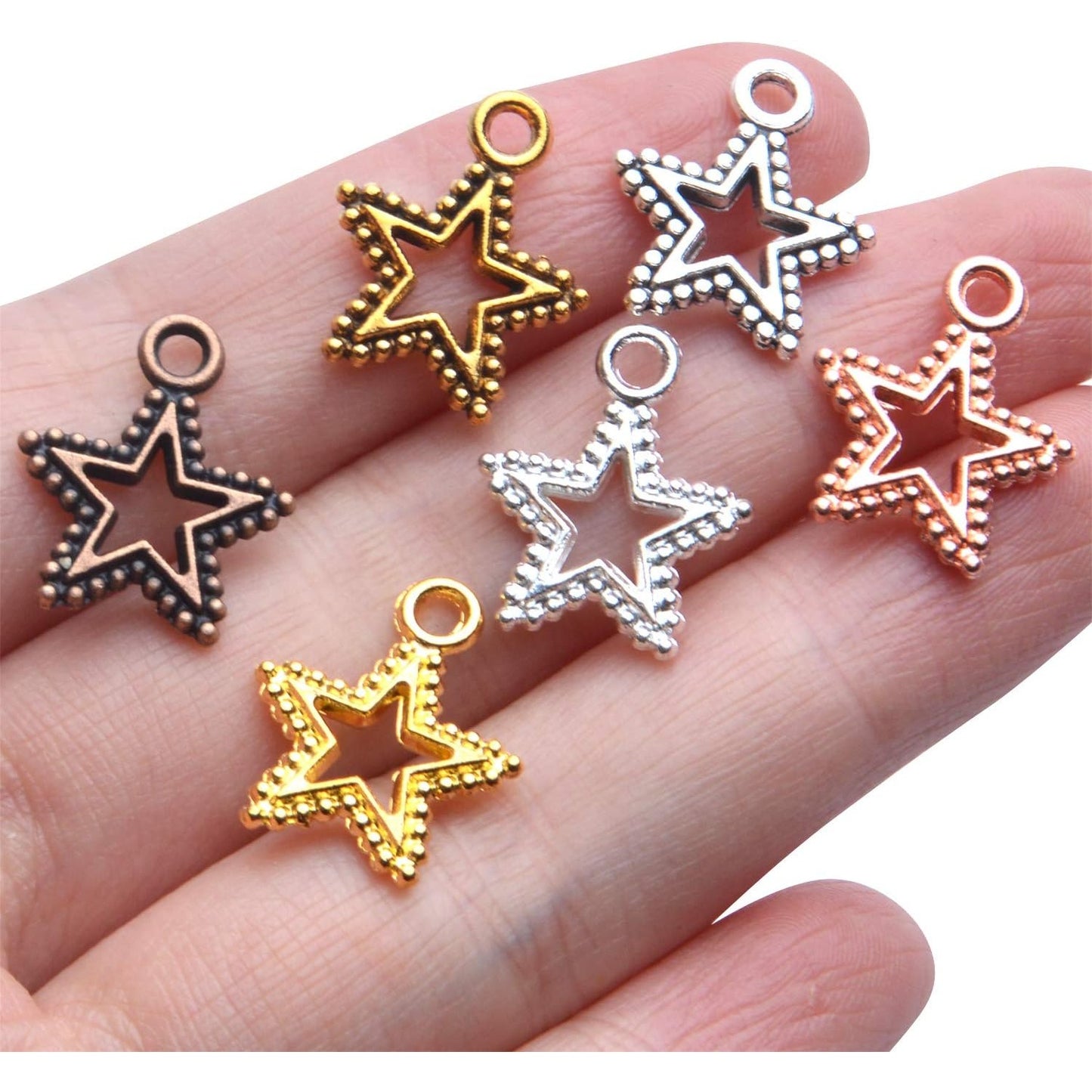 Star Pendant Charms,70pcs 17x15mm Hollow Star Charms Tibetan Alloy Star Pendants Little Star Dangle Charms Jewelry Making Accessories for Earrings Necklace Bracelet Crafts,7 Colors