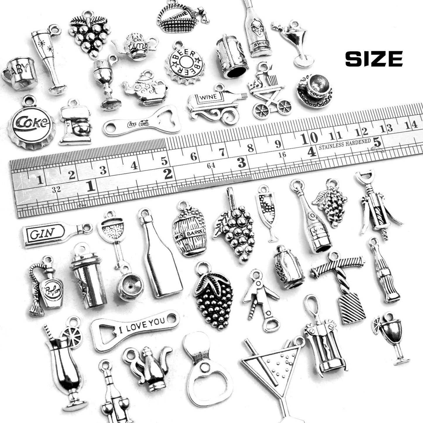 42pcs Tibetan Silver Pendants Wine Bottle Barrel Glass Opener Grape Antique Wine Charms Accessories Jewelry Findings for DIY Necklace Bracelet