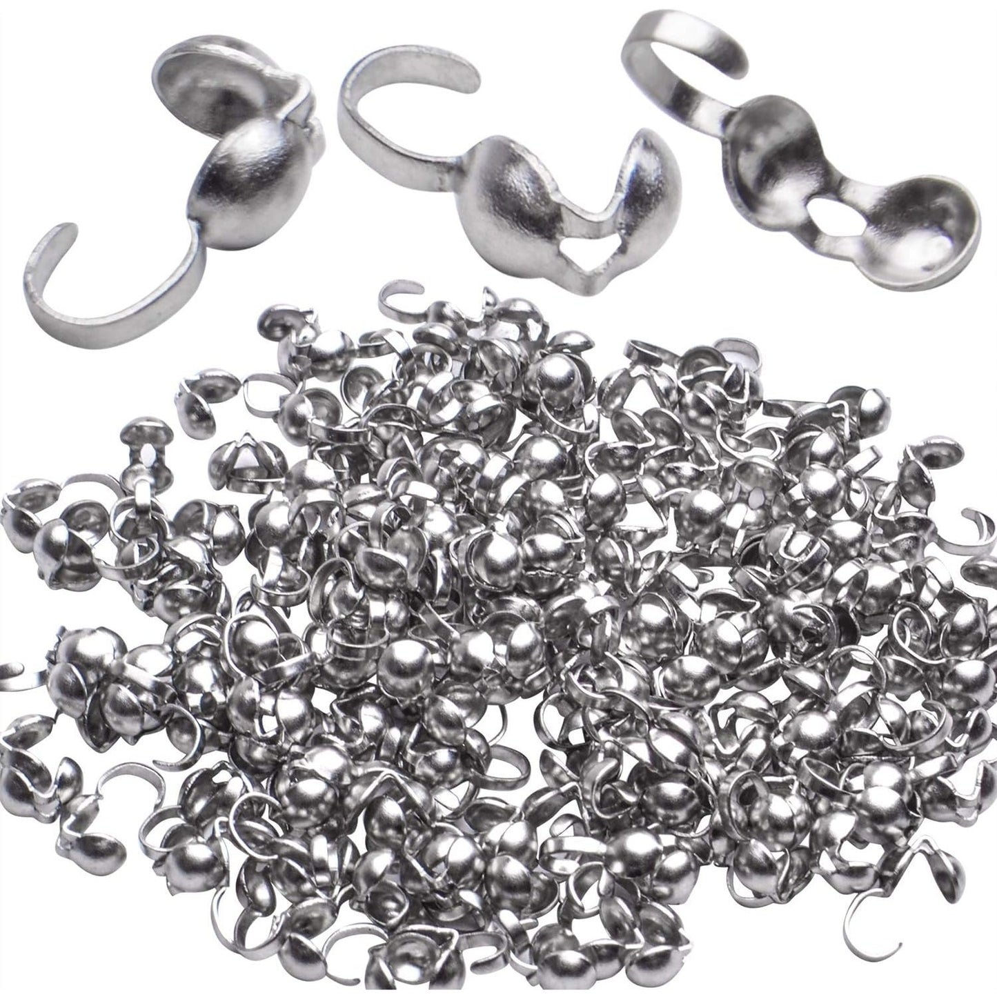 Calottes End Crimps,200Pcs Stainless Steel Fold-Over Bead Tips Clamshell Crimp Bead Tips Knot Covers for Knots,Cord Ends,Crimps Jewelry Making