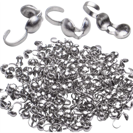 Calottes End Crimps,200Pcs Stainless Steel Fold-Over Bead Tips Clamshell Crimp Bead Tips Knot Covers for Knots,Cord Ends,Crimps Jewelry Making
