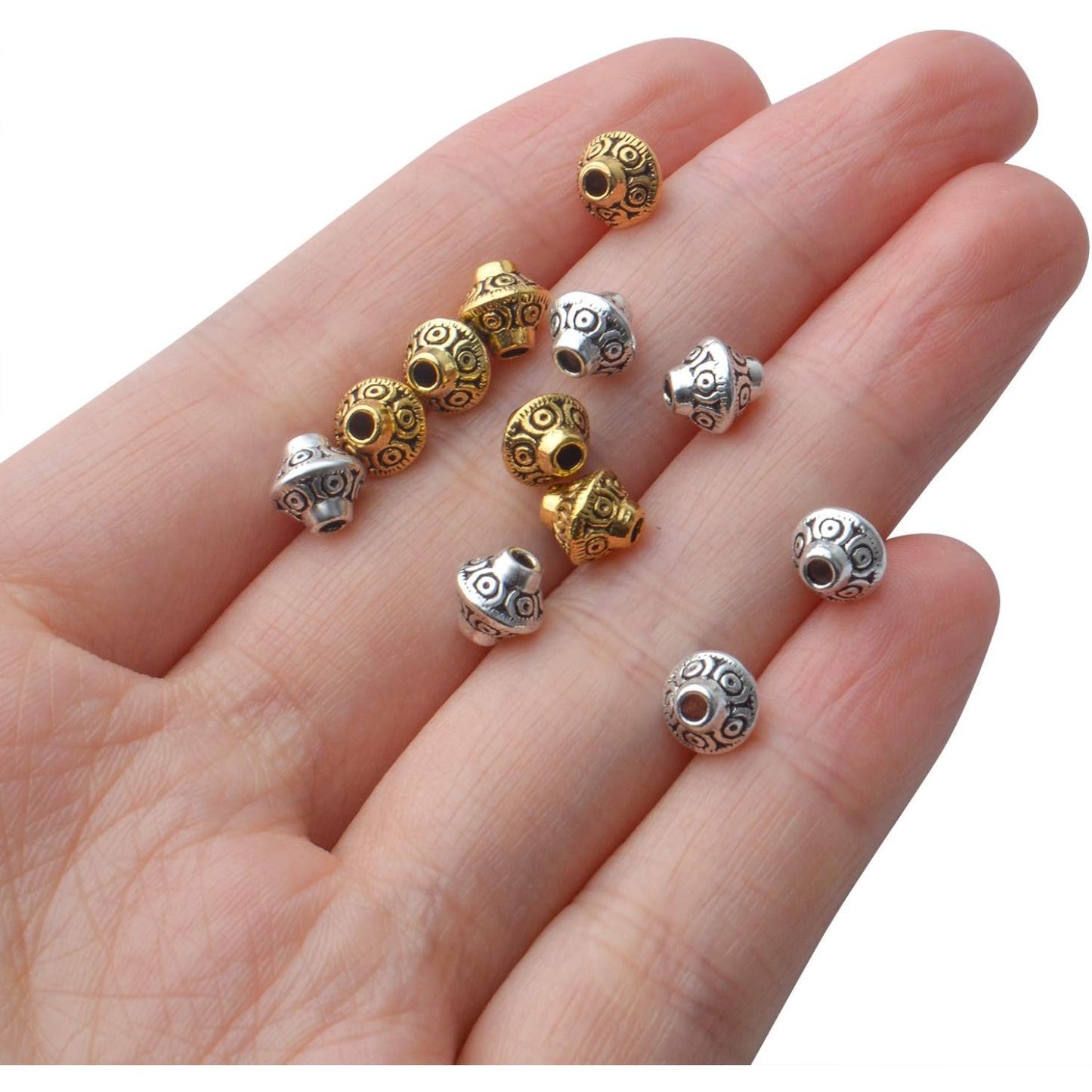 100pcs Bicone Spacer Beads Tibetan Alloy Beads Spacers Loose Beads Jewelry Spacer Charms for Jewelry Bracelet Necklace Making Supplies