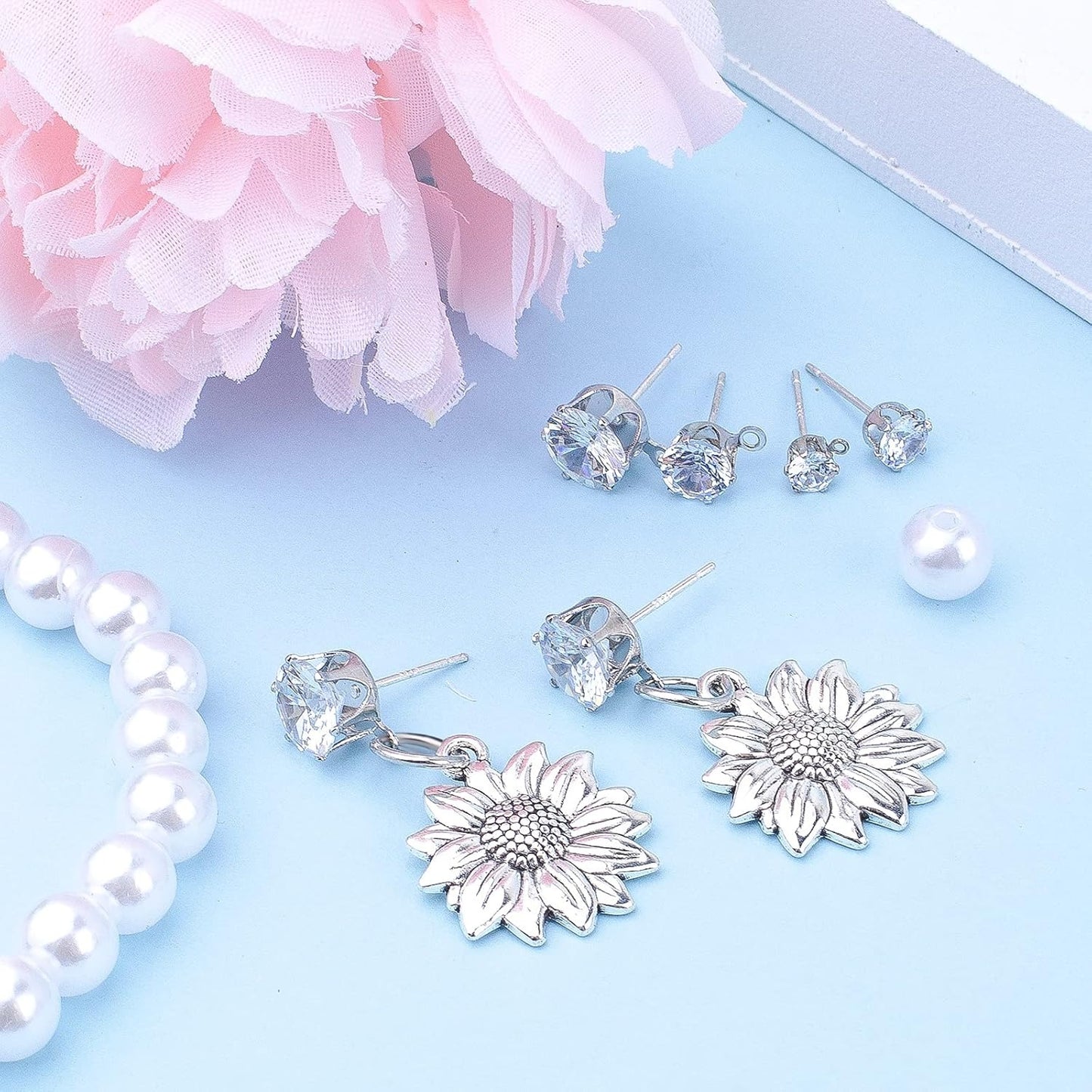 40pcs 925 Sterling Silver Cubic Zirconia Earring Studs Round Diamond Stud Earrings with Loop and 40pcs Butterfly Earring Backs for Women Men DIY Jewelry Making, 4mm/5mm/6mm/8mm
