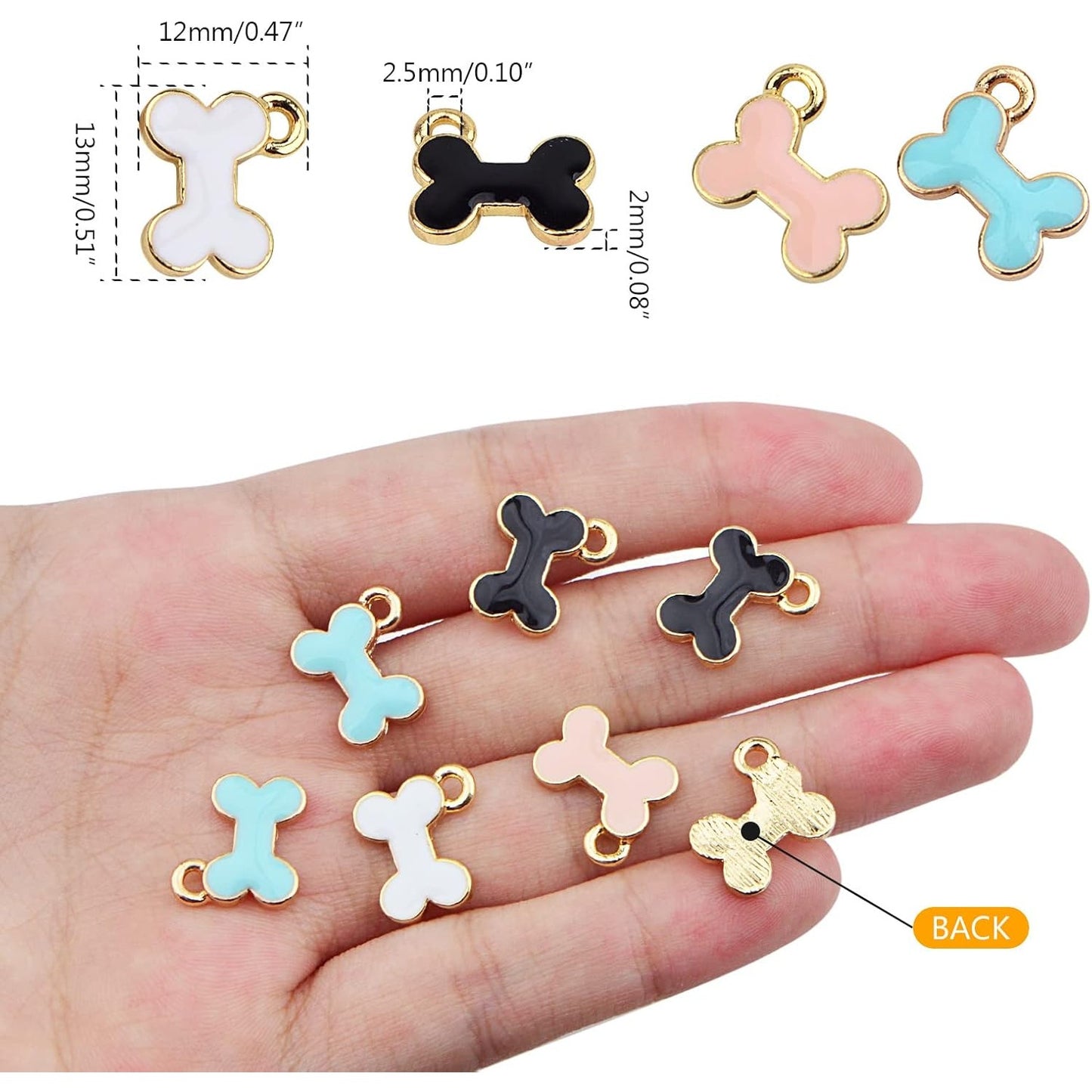 20pcs 4 Colors Enamel Dog Bone Charms Alloy Lovely Pet Pendants Doggy Bone Shaped Dangle Charms for DIY Earring Necklace Bracelet Jewelry Making, Hole: 2.5 mm