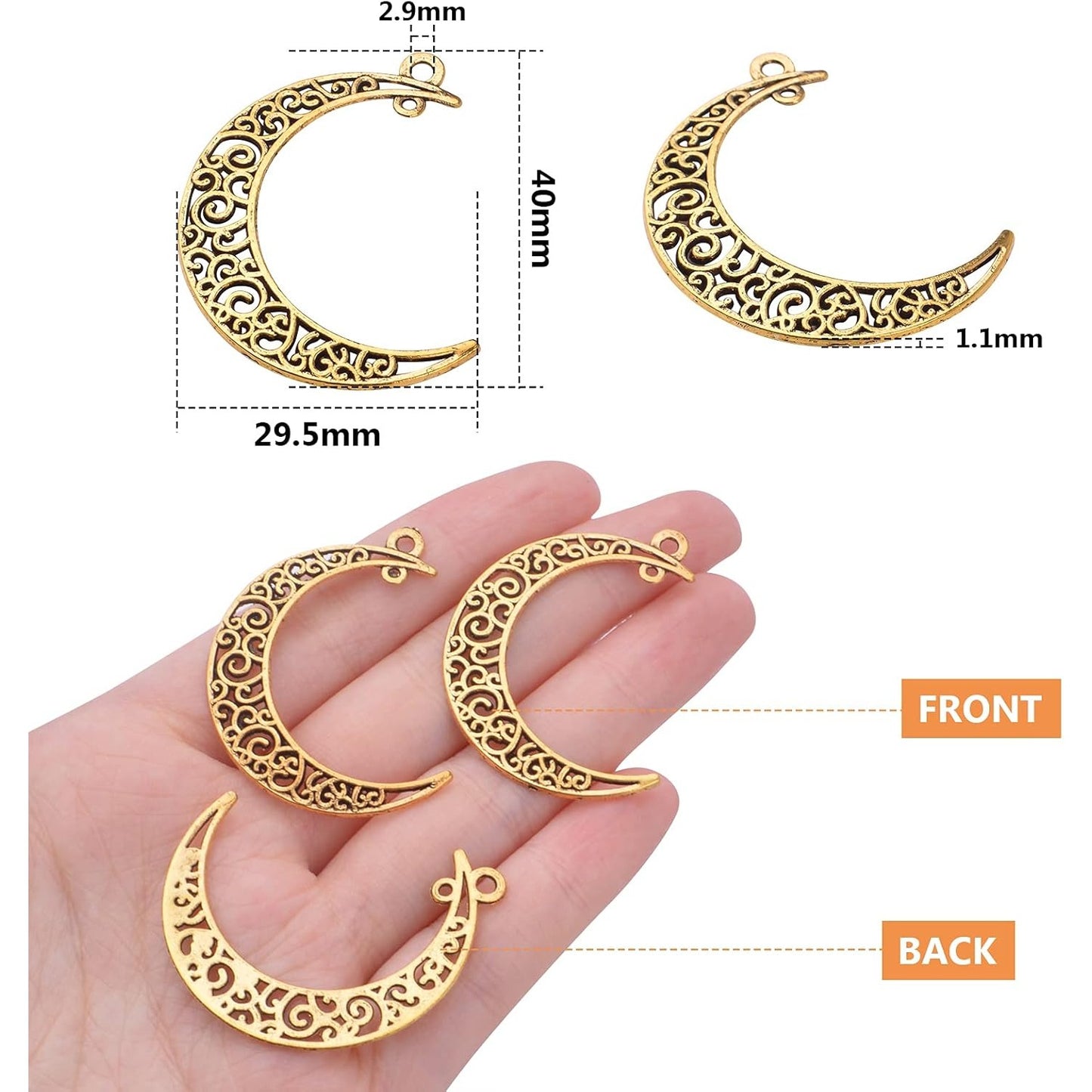 40pcs Hollow Moon Charms Crescent Moon Pendants Celestial Charms Crafts Supplies for DIY Bracelet Necklace Jewelry Making Accessory