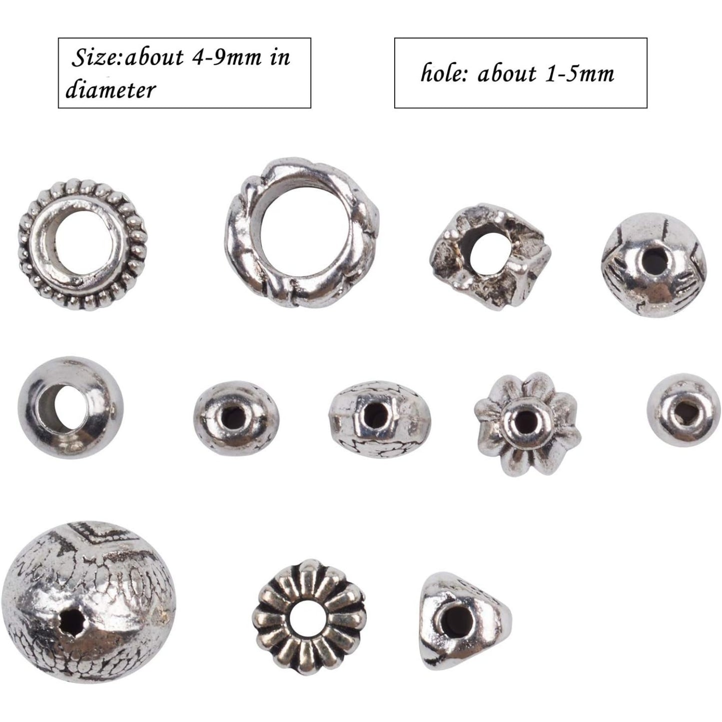 100g (About 130-180pcs) Antique Silver Round Small Beads Jewelry Bead Charm Spacers for Jewelry Making Bracelets Necklace