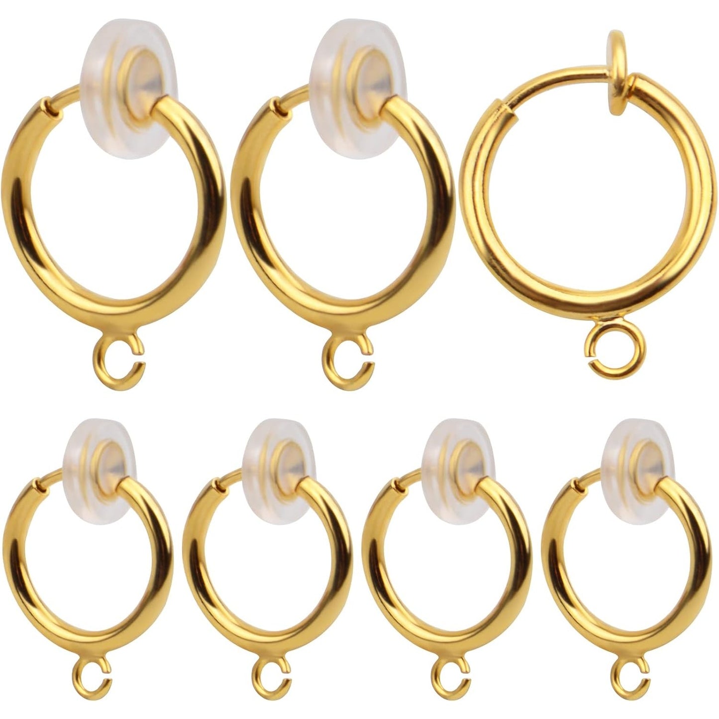 16pcs Brass Clip-on Hoop Earring Converters Round Dangle Ear Clips Classic Earring Findings with Open Loop for Non-Pierced Ears Jewelry Making, Bright Silver