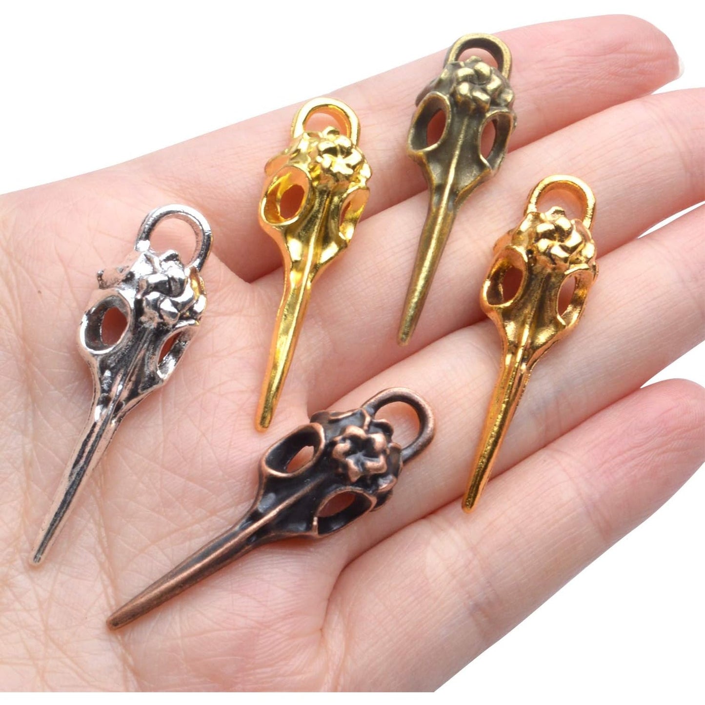 Bird Head Skull Charms, 25pcs Tibetan Style Bird Skull Head Charms Alloy Bird Head Skeleton Pendants for Necklace Bracelet Jewellery Findings Crafting, 5 Colors
