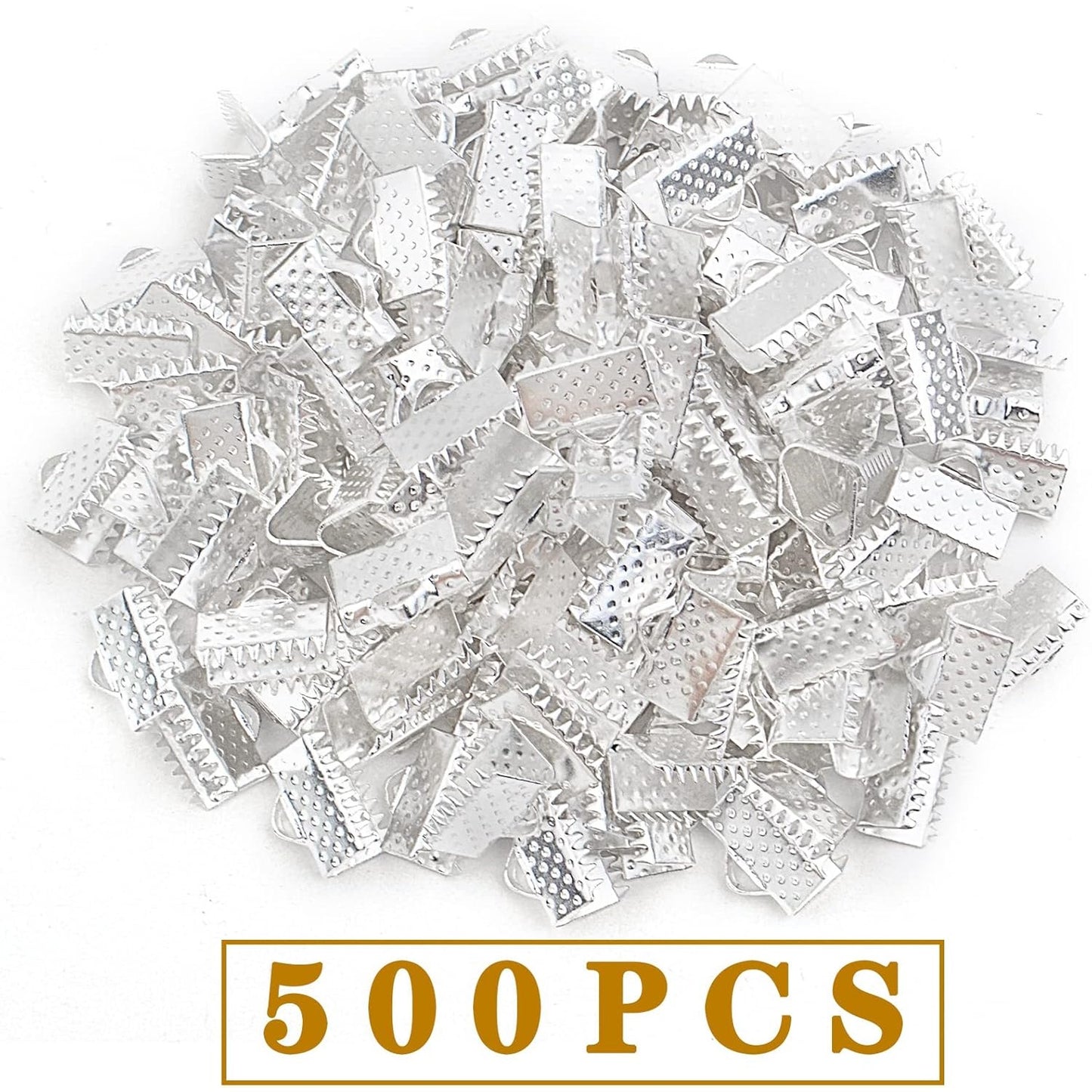 500pcs Silver Plated Pinch Crimp Clamp Ends Cord Ends Fasteners Clasp Metal Ribbon Bookmark Connectors for DIY Bracelet Leather Suede Jewelry Craft Making