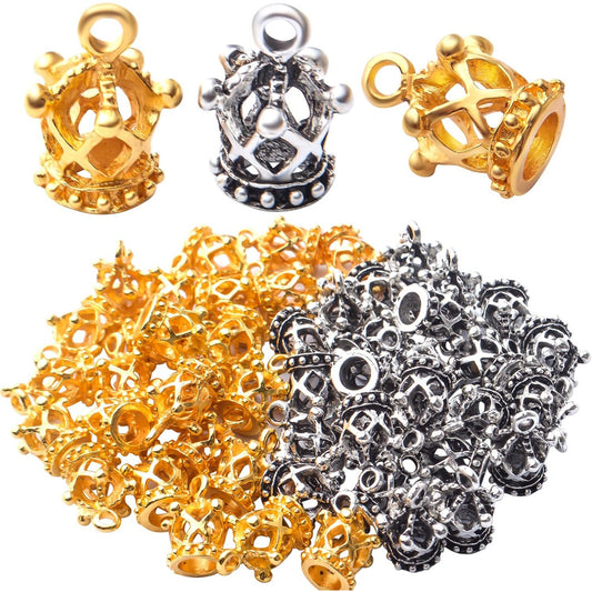 Crown Charms,50pcs King Crown Charm Pendants Alloy Crown Bead Charm Queen Crown Pendants Craft Supplies for Jewelry Making Necklace Bracelet DIY(3D)