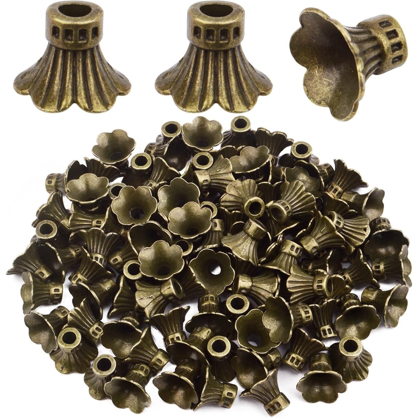 100pcs Flower Bead Caps Tibetan Style Alloy Tassel End Caps Loose Spacer Beads for Jewelry DIY Earrings Bracelet Crafts Making Accessory