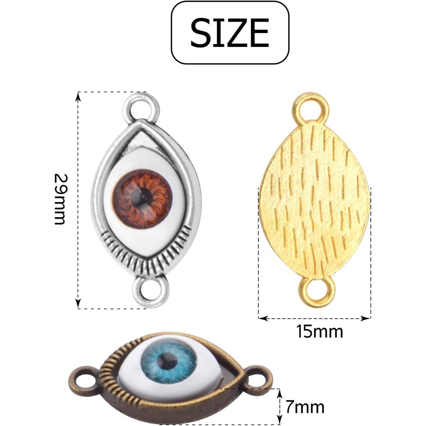 30pcs Antique Eye Shaped Charms Mixed Evil Eye Pendants with 2 Large Holes for Crafting Jewelry Making