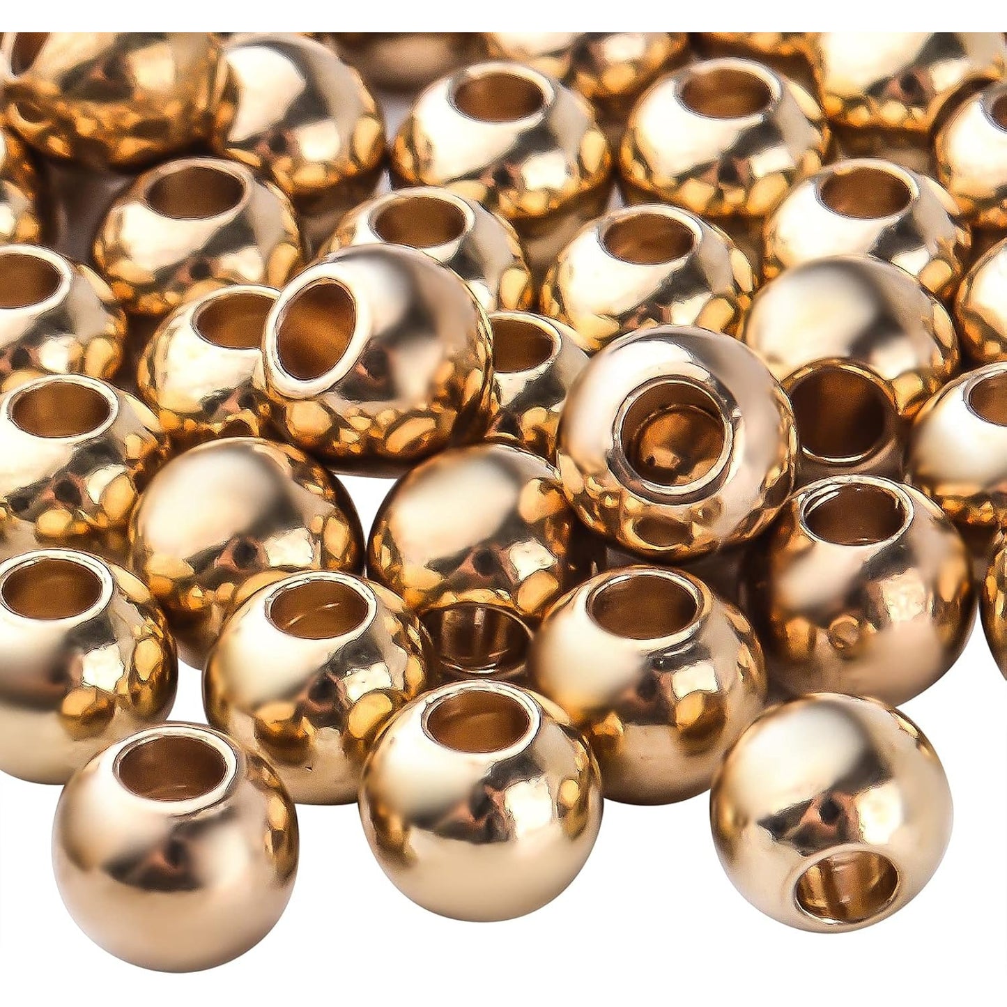 100pcs Gold Round Spacers Beads Brass Bead Spacers Ball Beads Smooth Beads Loose Spacer Beads Rondelle Beads for DIY Bracelet Necklace Jewelry Making and Crafting