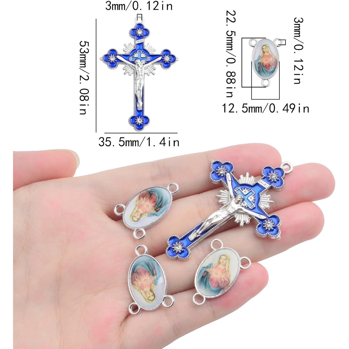 20pcs/10 Sets Catholic Rosary Cross and Center Miraculous Medal Charms Alloy Enamel Cross Crucifix Pendants Picture Jesus Our Lady Chandelier Links for Rosary Beads Necklace Jewelry Making