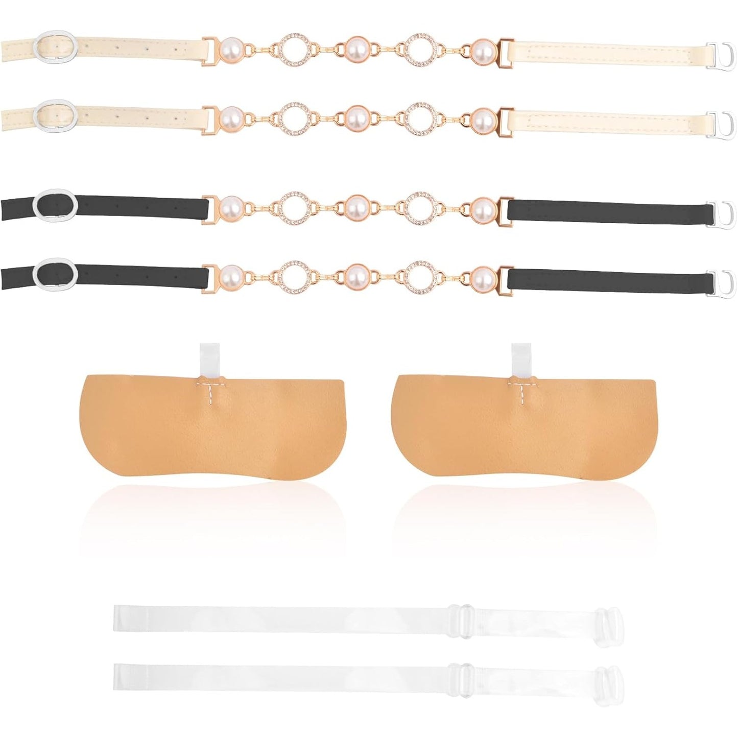 2 Pairs High Heels Shoelaces Leather Belt Pearl Chains and 2pcs Transparent Adjustable High Heel Shoe Straps with Buckle Replacement Accessories for Women Lady High Heel Shoes Decor