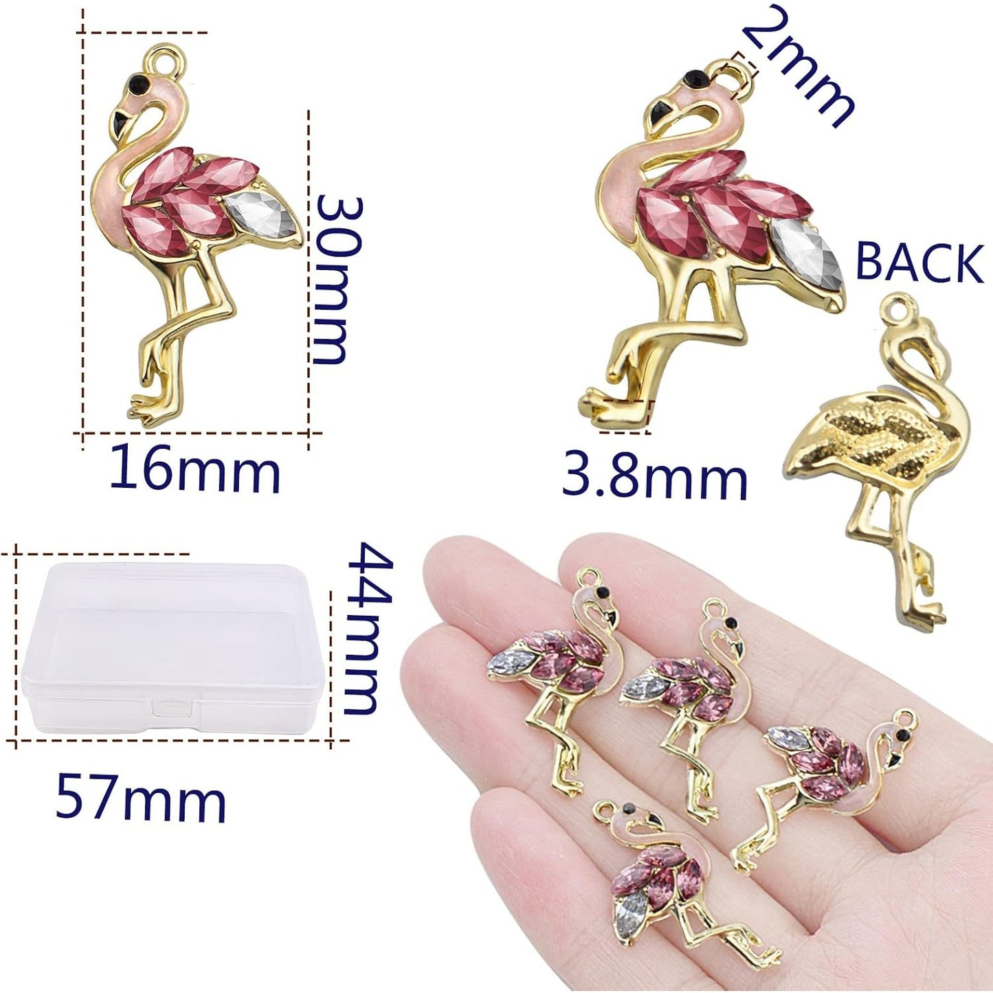 20pcs Golden Plated Flamingo Charms with Rhinestone Alloy Enamel Flamingo-Shape Pendants Pink Bird Animal Dangle Charms with a Box for DIY Bracelet Jewelry Making Supplies Decor