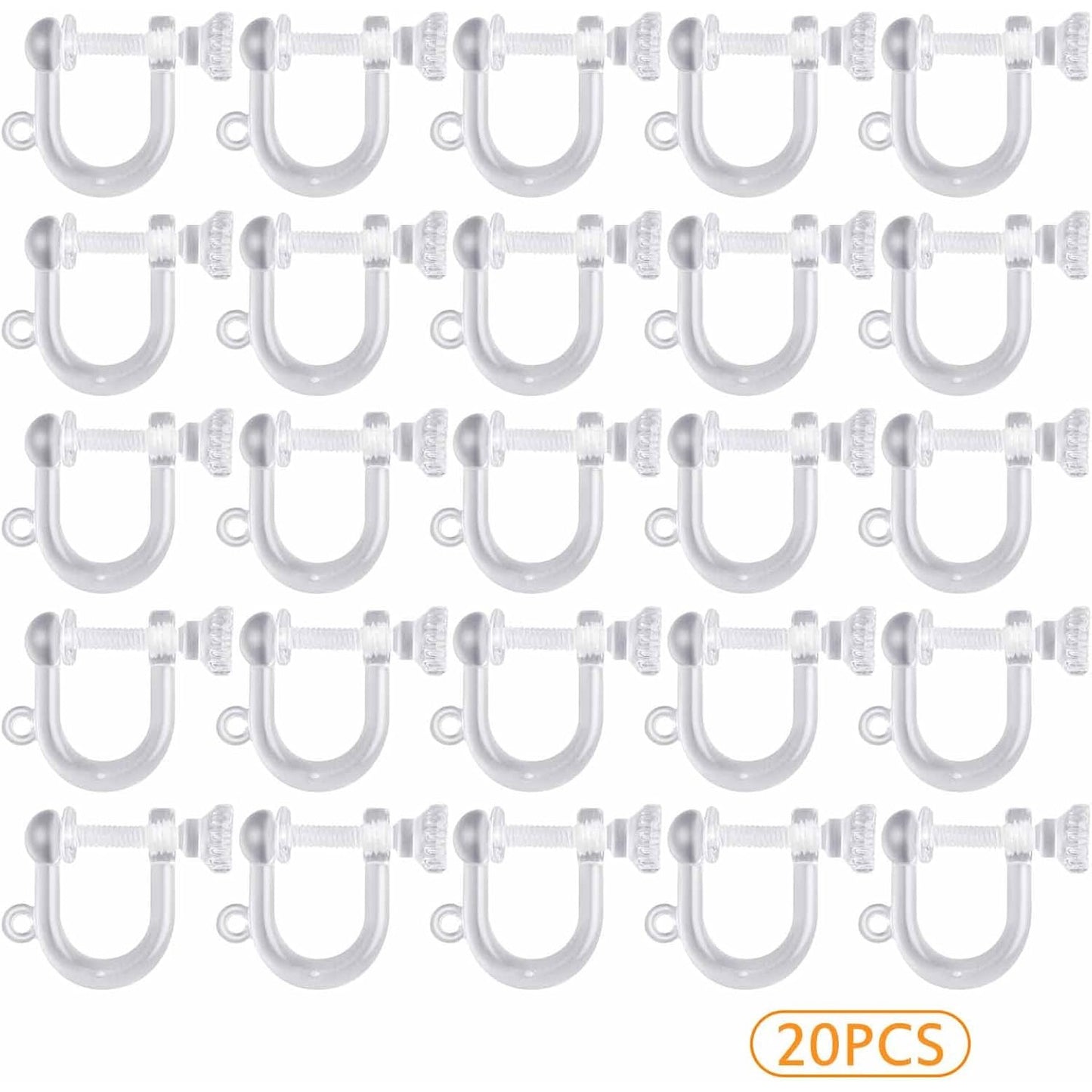 20 Pieces Clear Plastic Clip-on Earring Converters Screw Type Earring Clips Components Earring Findings with Loop for Non Pierced Ears DIY Jewellery Making