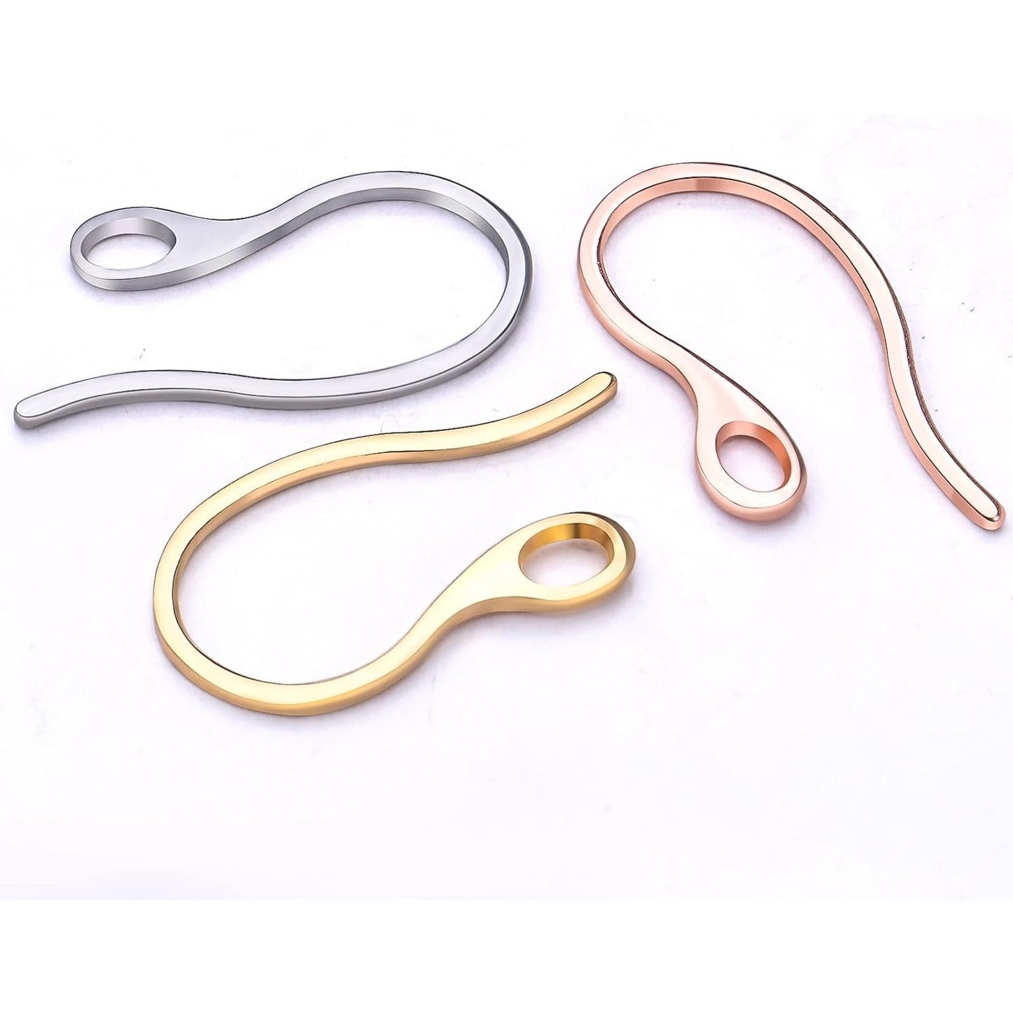 30pcs 3 Colors Stainless Steel Earring Hooks Ear Wire with Loop Hole Earring Findings for DIY Dangle Earrings Jewelry Making Art Craft Projects, 22.7 mm x 11.7 mm