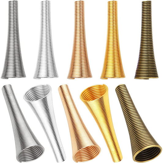 60pcs 30 mm Long Spring Cone Bead Caps Alloy Trumpet Shape Wrap Coil Spring Beads Stoppers for DIY Earrings Tassel Crafts Jewelry Making Supplies Accessories, 5 Colors