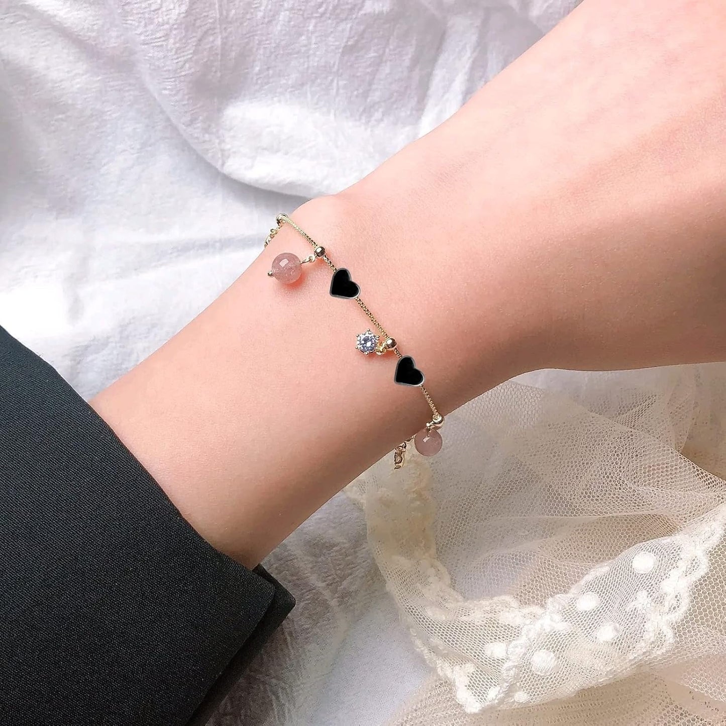 100pcs Cute Heart Shape Spacer Beads Alloy Heart Loose Charm Beads Handmade Accessories for DIY Necklace Earrings Jewelry Making Valentine's Day Gift, Gun Black
