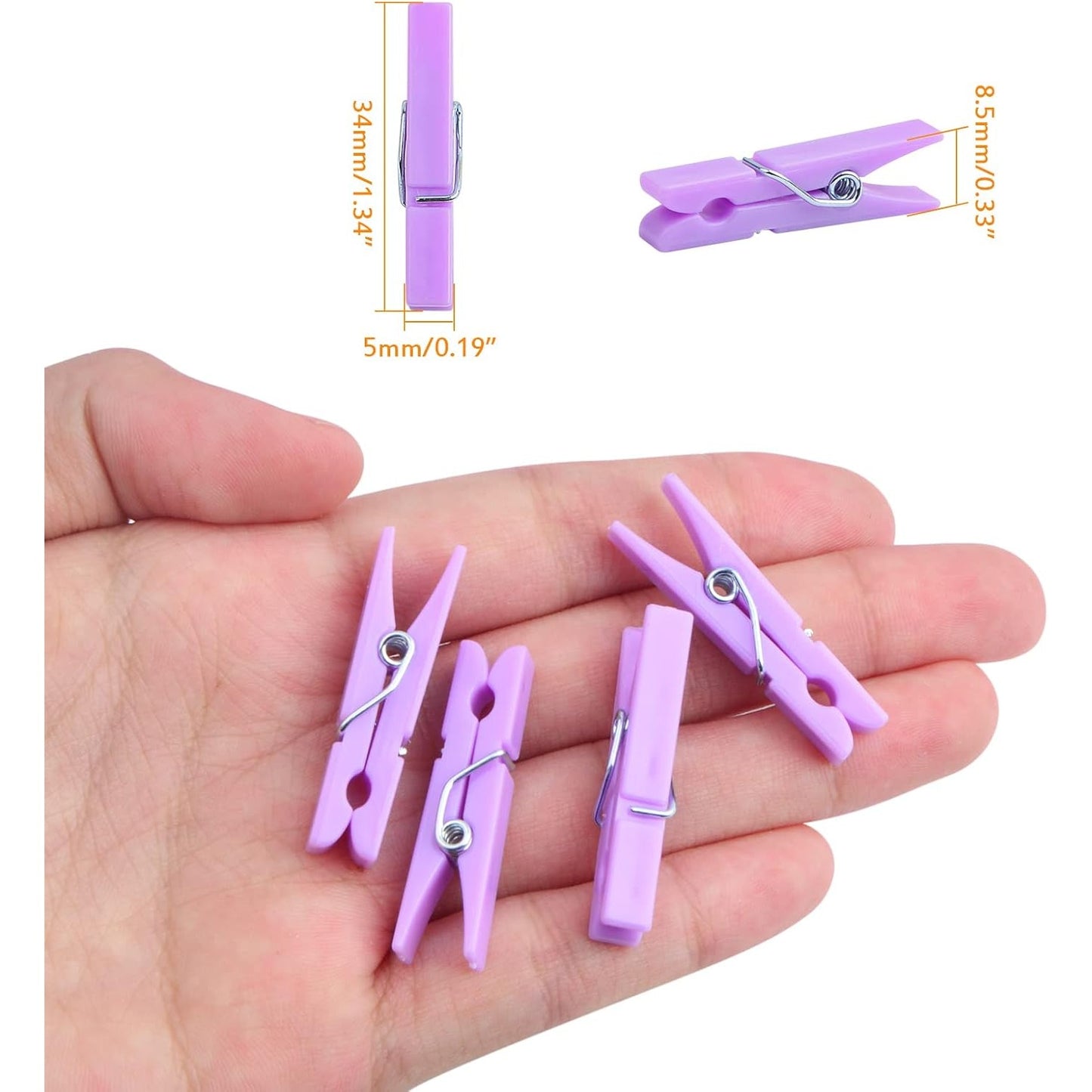 100 Pieces Mini Photo Clips Plastic Strong Springs Clothespins Decorative Craft Binder Clips for Hanging Picture Paper Scrapbooking Home Office Decor, Purple