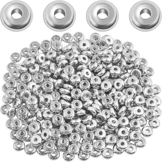 300pcs 4 mm Flat Round Spacer Beads Stainless Steel Disc Spacer Beads Rondelle Loose Beads Accessories for DIY Bracelet Necklace Jewelry Making Findings, Hole 1.5 mm