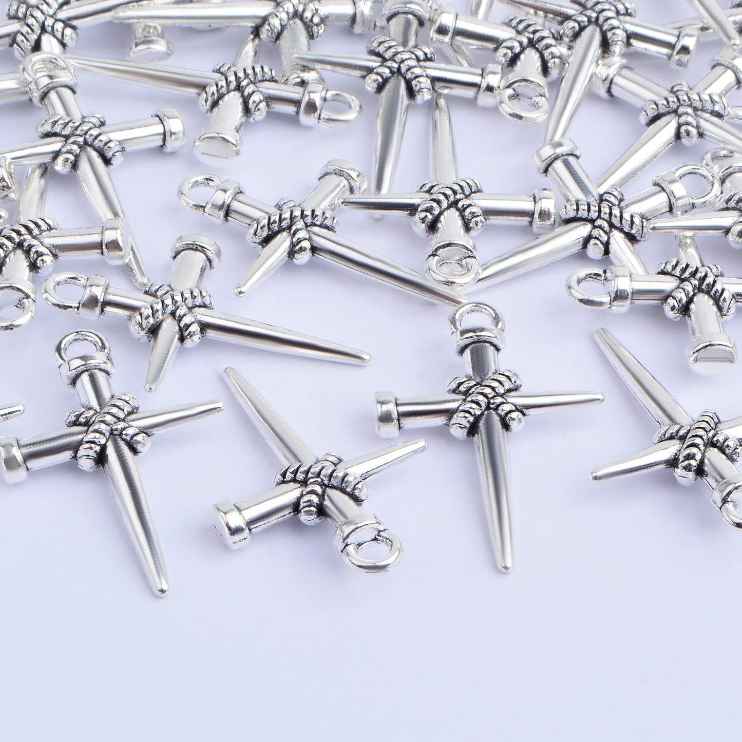50pcs Antique Silver Jesus Cross Charms Alloy Religious Cross Crucifix Pendants Crucify Dangle Charms for DIY Necklace Bracelet Keychains Jewelry Making Crafting