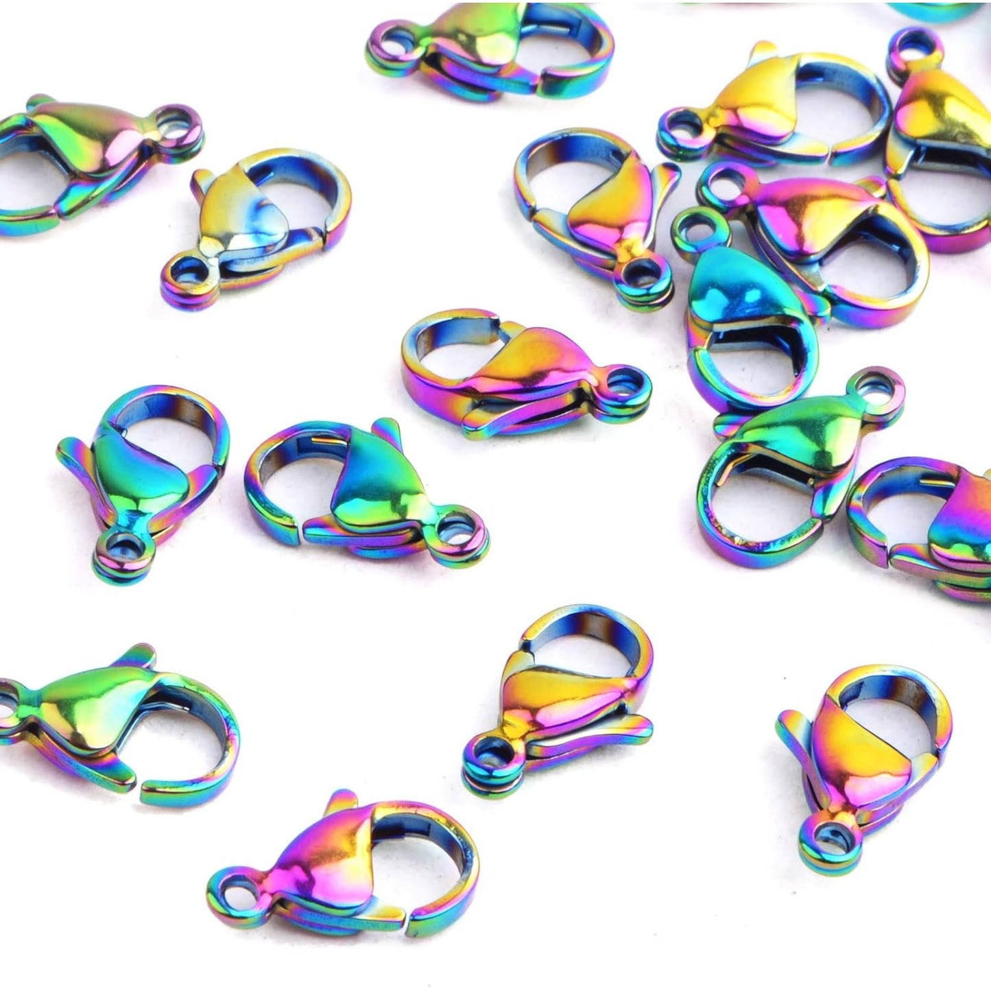 30 Pieces Rainbow Color Lobster Claw Clasps Stainless Steel Necklace Lobster Clasp Fastener Hook Clasps for DIY Bracelet Jewelry Making Findings, 12 x 7 mm