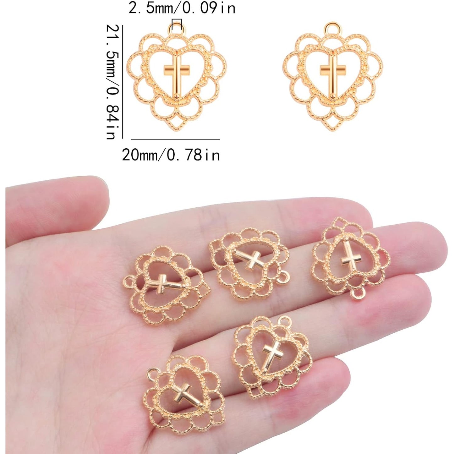 50pcs Golden Hollow Heart Cross Charms Alloy Love Heart with Cross Pendant Charms Jewelry Making Accessories for DIY Necklace Crafts Valentine's Day Mother's Day Gifts