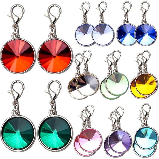 Clip on Charms,20 Pieces Flat Birthstone Crystal Dangle Charms Color Glass Pendants with Lobster Claw Clasp for Jewellery Making, 10 Colors