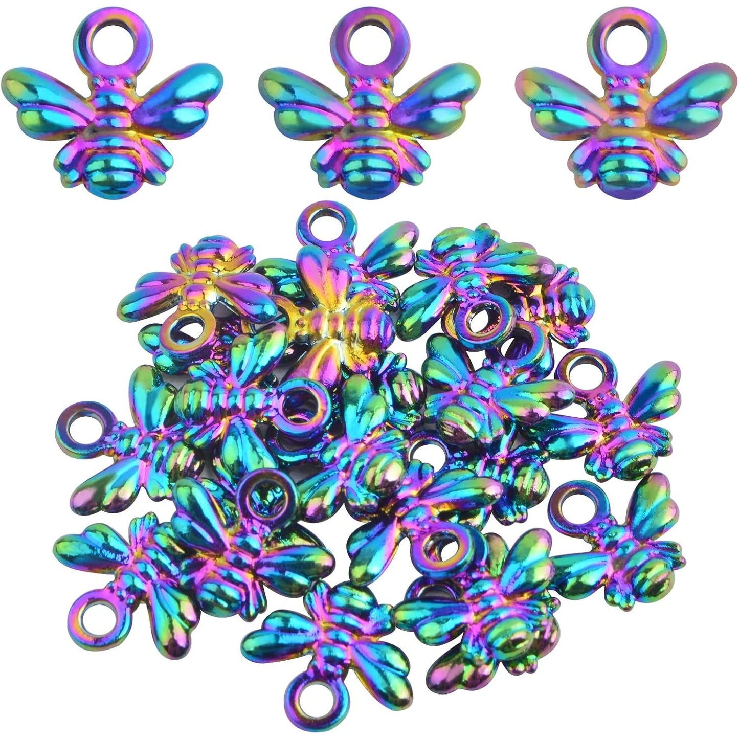 20 Pieces Rainbow Color Mini Honeybee Charms Alloy Flying Animal Bee Pendants Bee Shape Charms Craft Supplies for DIY Necklace Bracelet Earrings Jewelry Making