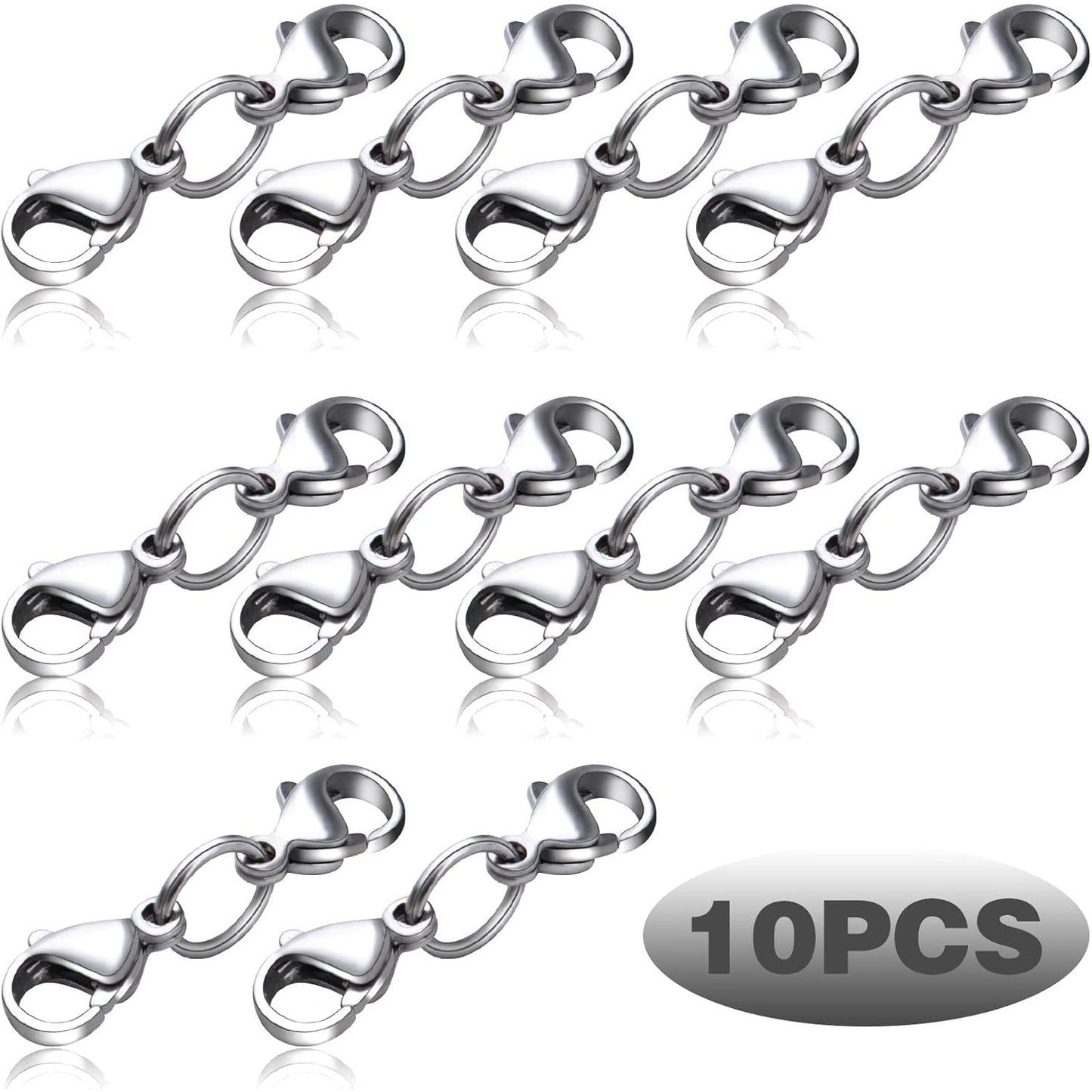 10 Sets Double Lobster Clasp Extender Stainless Steel Lobster Clasp Claw Connectors Bracelet Extension Clasps for DIY Crafts Necklace Jewelry Making Handmade Decoration