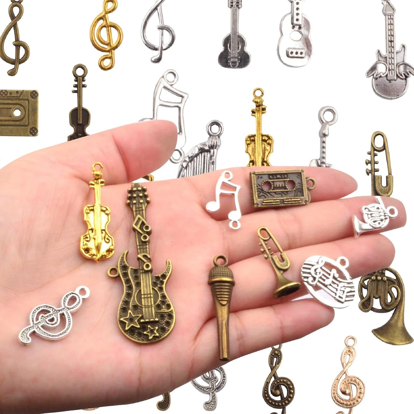 100 Gram Tibetan Mixed Music Elements Charms Vintage Alloy Musical Instrument Notes Symbols Dangle Pendants Craft Accessories for DIY Necklaces Earrings Jewelry Making Supplies