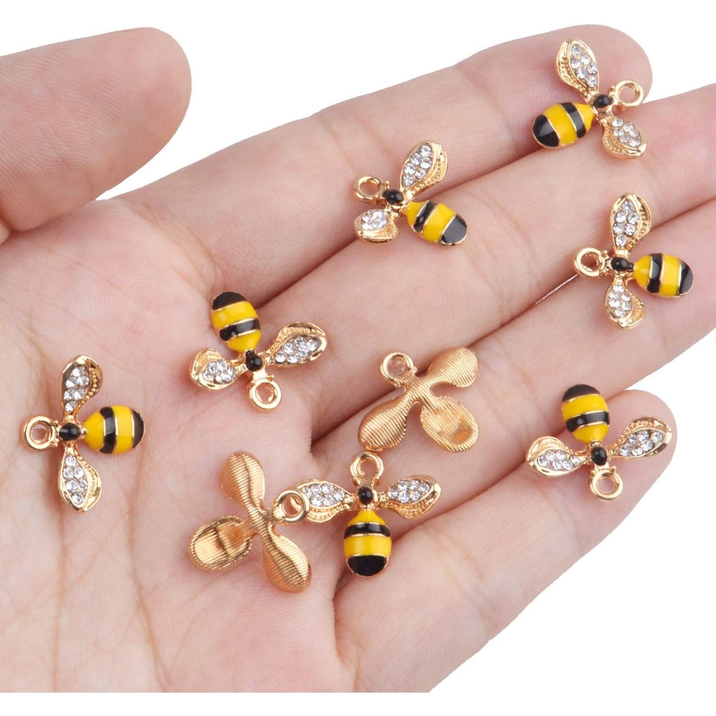 20pcs Enamel Yellow Bee Charms Rhinestone Honey Bee Pendant Charms Crafts Supplies for Jelwery Bracelet Making,Gold