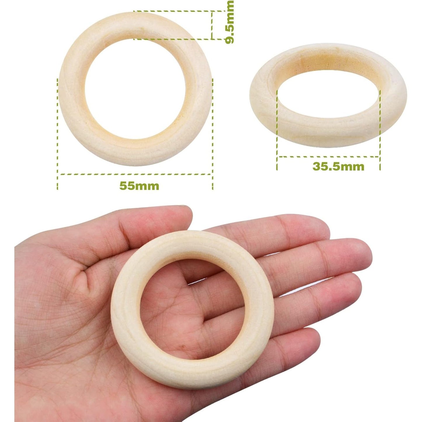 BronaGrand 20 Pieces Wooden Rings Natural Unfinished Solid Wood Rings Smooth Wooden Circles for DIY Craft Pendant Connectors Jewelry Making(55mm)