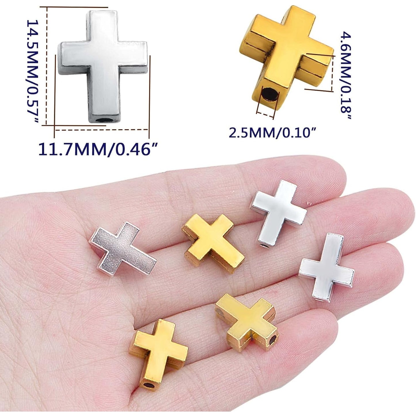 40pcs Mini Cross Shape Spacer Bead Antique Alloy Cross Crucifix Beads European Large Hole Loose Bead with A Box for DIY Jewelry Bracelet Jewelry Making Supplies, 2 Colors