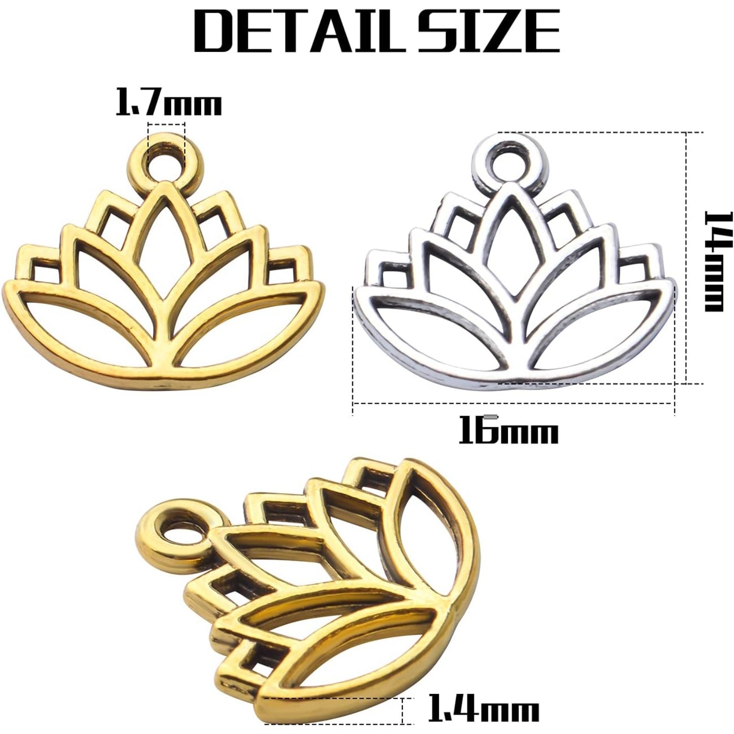 100pcs Lotus Charm Pendants Alloy Yoga Lotus Flower Charms Beads Charms Pendants Craft Supplies for DIY Necklace Bracelet Jewelry Making Crafting Accessory