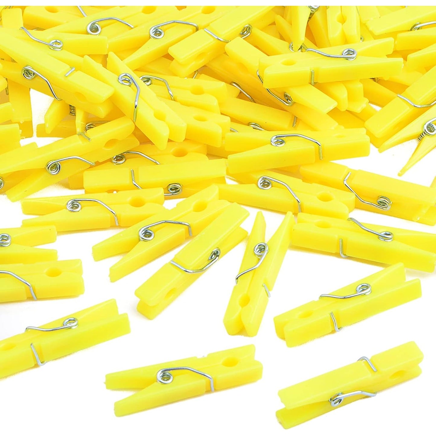 100 Pieces Mini Plastic Clothespins Sturdy Photo Paper Clips Decorative Craft Clips for Hanging Picture Arts Scrapbooking Home Wedding Decor, Yellow