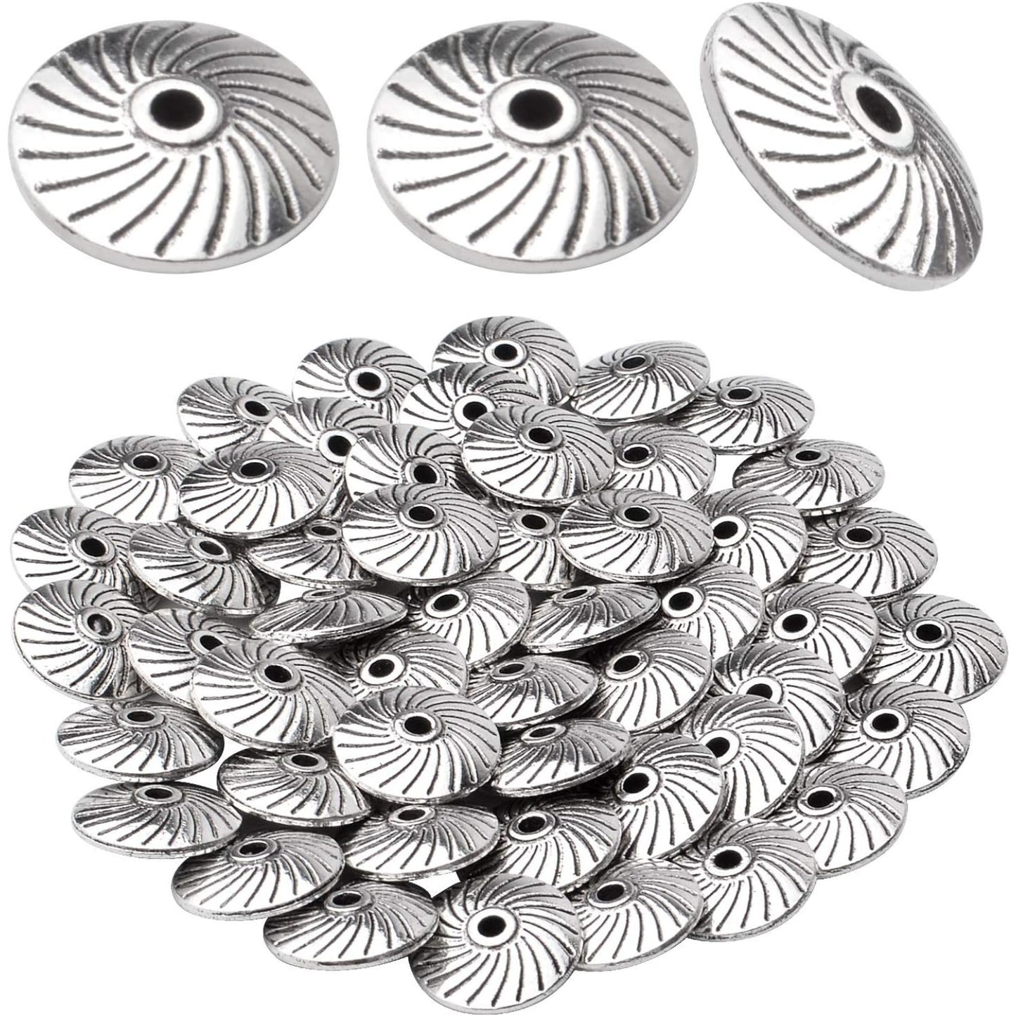 50pcs Antique Silver Gear Spacer Bead Alloy Tibetan European Spacers Round Beads Jewelry Bead Charms with A Box for DIY Bracelets Jewelry Making,11.5×3.5×2mm