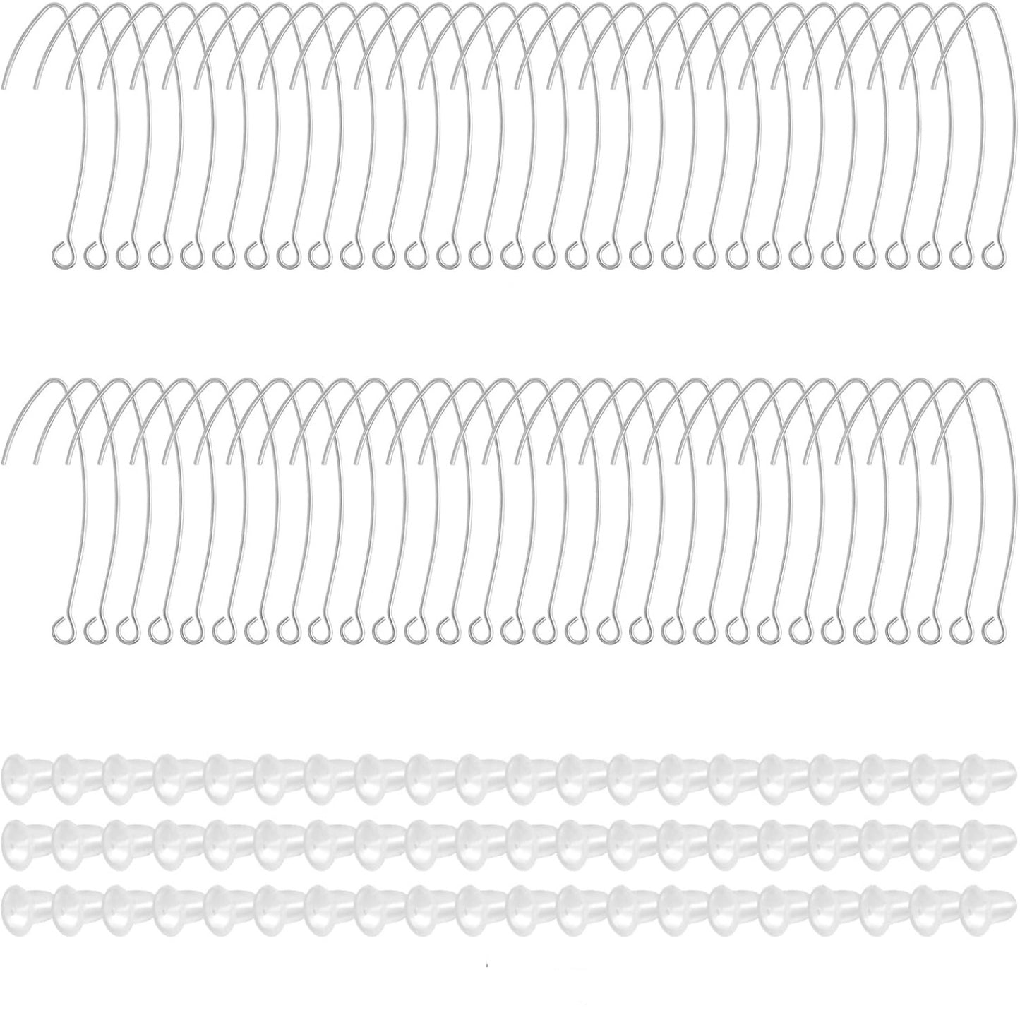60pcs 2 Colors V Shape Earring Hooks Metal Ear Wires Drop Earring Hooks Components and 60pcs Clear Bullet Earring Backs for DIY Dangle Jewelry Making Findings