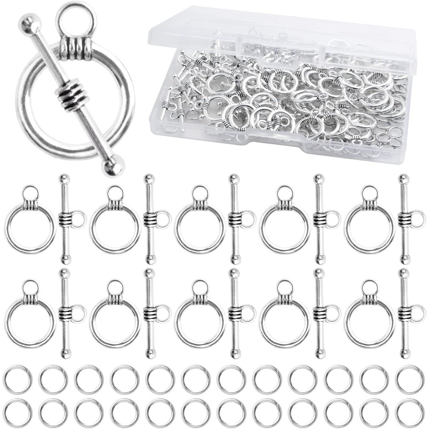 20 Sets Butterfly Bracelet Toggle Clasps T-Bar End Tibetan Closure Filled Fastener Hook Toggle Connectors for DIY Necklace Jewelry Craft Making, 2 Colors