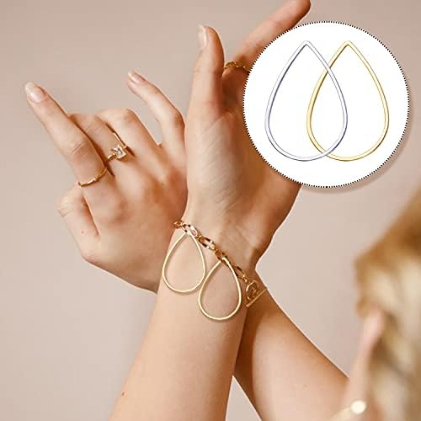 48pcs 4 Styles Earring Beading Hoop Charms Brass Geometric Pendant Connector Charms Round Square Triangle Teardrop Open Bezel Pendant Frame for DIY Earrings Necklace Jewelry Crafts Making, 2 Colors