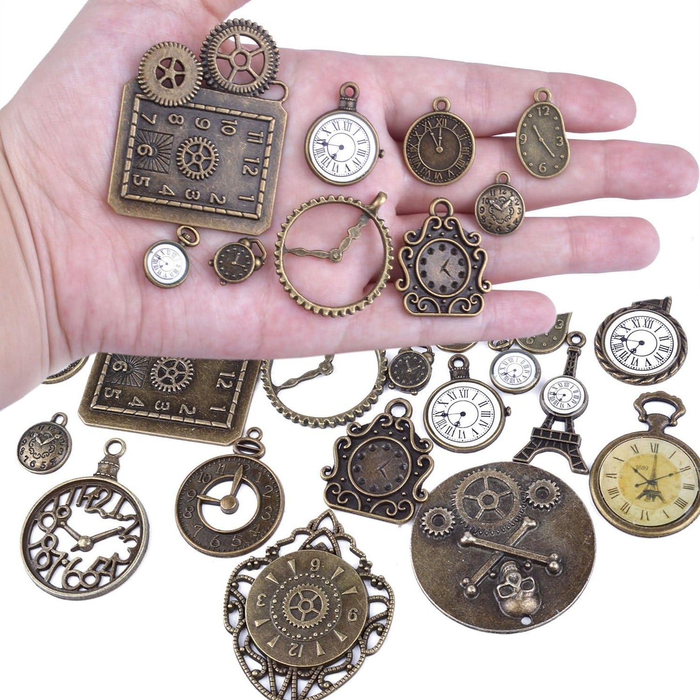 20pcs Mixed Antiqued Bronze Charms Clock Face Charm Pendant, DIY Crafts, Gears, Jewelry Making, Steampunk Pendants