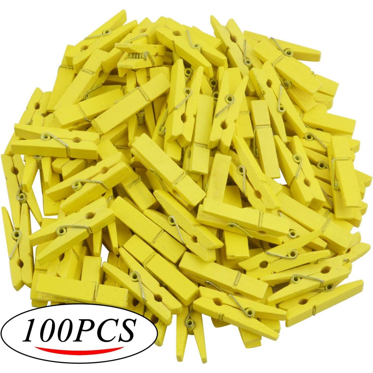 BronaGrand 100pcs Mini Yellow Wooden Utility Paper Clips, Clothespins, Photo Clips