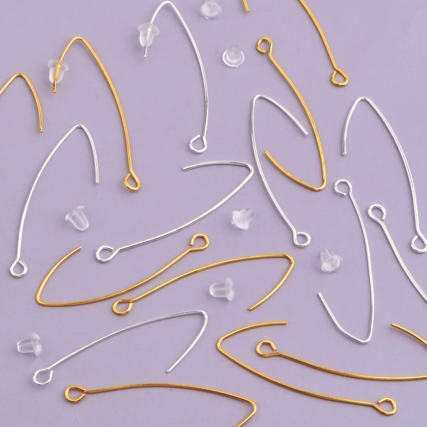 60pcs 2 Colors V Shape Earring Hooks Metal Ear Wires Drop Earring Hooks Components and 60pcs Clear Bullet Earring Backs for DIY Dangle Jewelry Making Findings