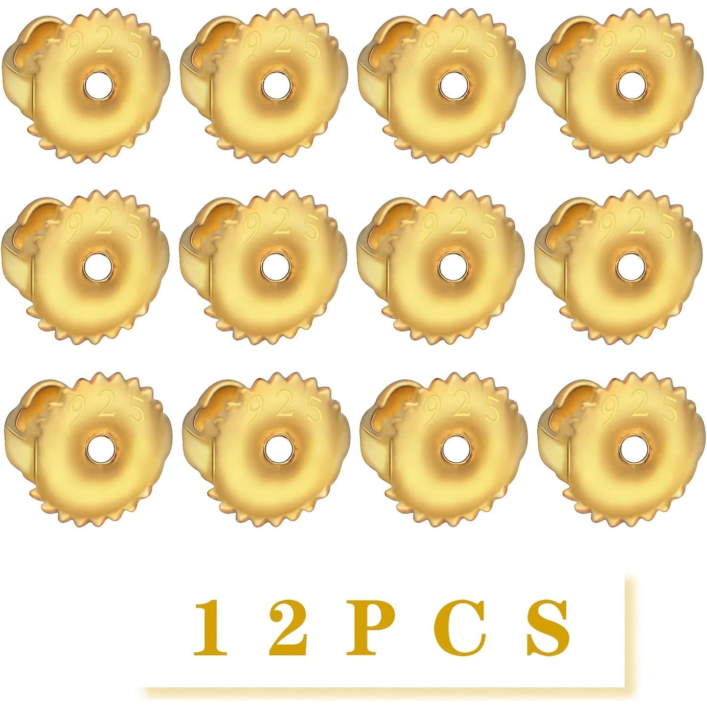12pcs 18K Golden Plated Round Earring Backs Hypoallergenic Brass Ear Stoppers Clutches Screw Earring Safety Backs Replacements for Stud Earrings Jewelry Making